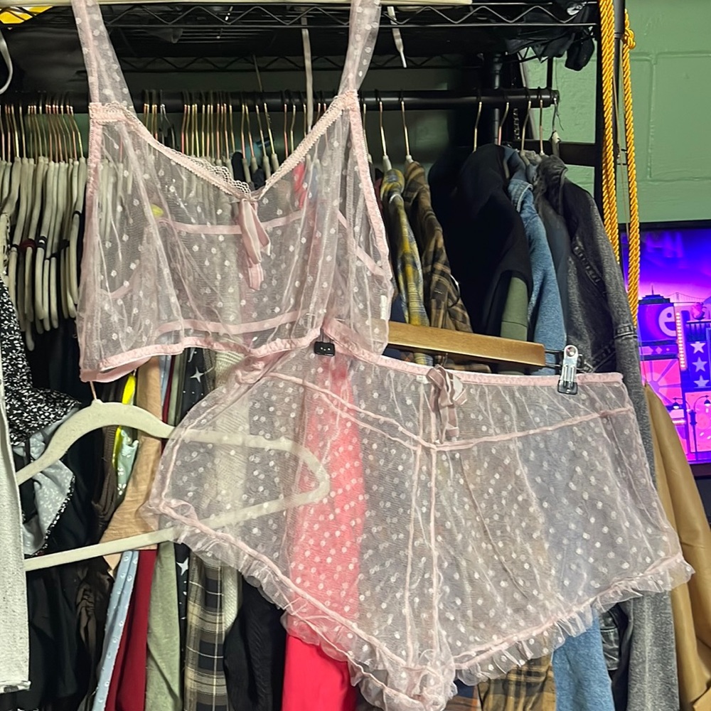 💕Pink poka dot mesh pj set 💕